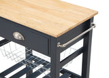 OSP Home Furnishings Hampton Kitchen Cart with Wood Top, Utensil Drawer, Under Cabinet Basket, and 2 Slatted Shelves, Blue Stone Base Office Star Products