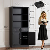 BORNOON 71.4" Tall Bookshelf with Drawers & Cabinet, 5-Tier Floor Standing Bookcase with Storage Doors, Adjustable Shelves & Metal Handles, 31.5" Wide Organizer for Home Office, Living Room BORNOON