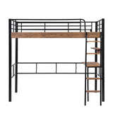 Ball & Cast Metal Twin Loft Bed with Safety Guard & Ladder,Sturdy Metal Bedframe W/Built-in Desk & Storage Shelf,Space Saver,No Box Spring Required,Bedroom Furniture for Boys Girls Teens Adult,Black Ball & Cast
