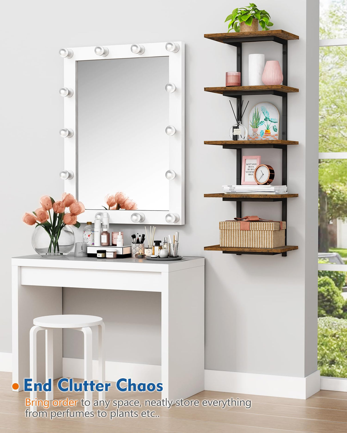 Harwaya 5 Tier Wall Bookshelf Unit for Bedroom Books, Large Floating Book Shelves Wall Mounted, Rustic Wood Lack Tiered Hanging Shelf for Kitchen Office Living Room Corner (Dark Brown) Harwaya