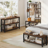 BON AUGURE 2 Tier Shoe Bench with Storage, Wood Metal Entryway Bench, Industrial Shoe Rack Bench for Entrance, Hallway, Mudroom, Bedroom, Indoor (Rustic Oak) BON AUGURE