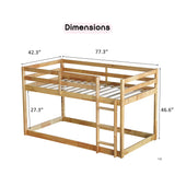 Low Bunk Beds Twin Over Twin Floor Bunk Bed Frame Junior Loft Bed for Kids Boys Girls Teens, Natural Bellemave