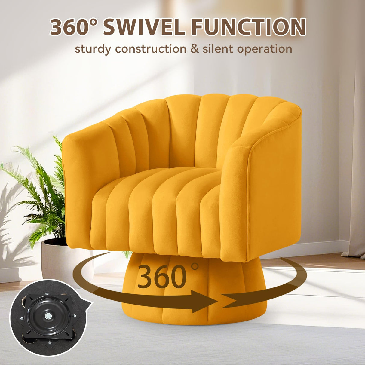 YSICK Swivel Accent Chair,360°Swivel Barrel Chairs, Mid-Century Chair with Wide Upholstered, Modern Velvet Fabric, Round Armchair for Living Room, Lounge, Bedroom YSICK