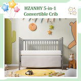 HZANHY 5-in-1 Convertible Crib, Baby Crib, Converts from Baby Crib to Toddler Bed, Daybed and Full-Size Bed Frame, Fits Standard Full-Size Crib, Baby Bed White (Mattress not Included HZANHY