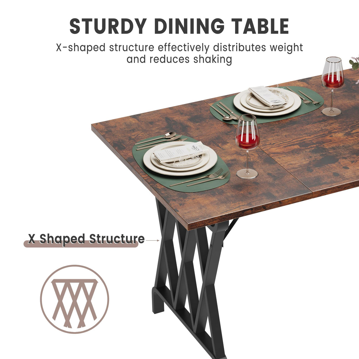 IDEALHOUSE Rectangular Dining Table, 70.9-Inch Long Dining Table for 6 People, Farmhouse Rustic Kitchen Table with Heavy Duty Metal Legs for Dining Room IDEALHOUSE