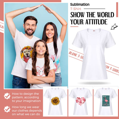 5 Pieces Women Sublimation Blank T-Shirt Basic White Polyester Shirts Sublimation Short Sleeve T-Shirt for Women (Medium) JenPen