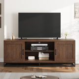 GarveeHome Farmhouse TV Stand for 75 in, Walnut Entertainment Center with Sturdy Metal Leg & Adjustable Shelves, Wooden TV & Media Console Cabinet for Living Room Bedroom GarveeHome