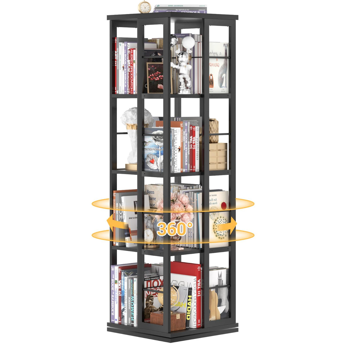 Aheaplus 360° Rotating Black Corner Bookshelf - Stylish Floor Standing Storage Rack for Small Spaces Aheaplus
