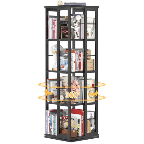 Aheaplus 360° Rotating Corner Bookshelf - Rustic Brown Floor Standing Organizer for Small Spaces Aheaplus