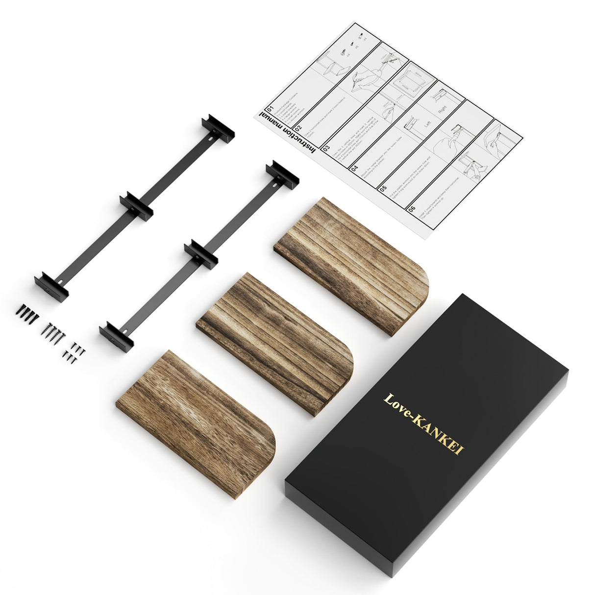 Love-KANKEI Corner Shelf Wall Mount of 3 Tier Rustic Wood Floating Shelves for Bedroom Living Room Bathroom Kitchen Office and More Carbonized Black Love-KANKEI