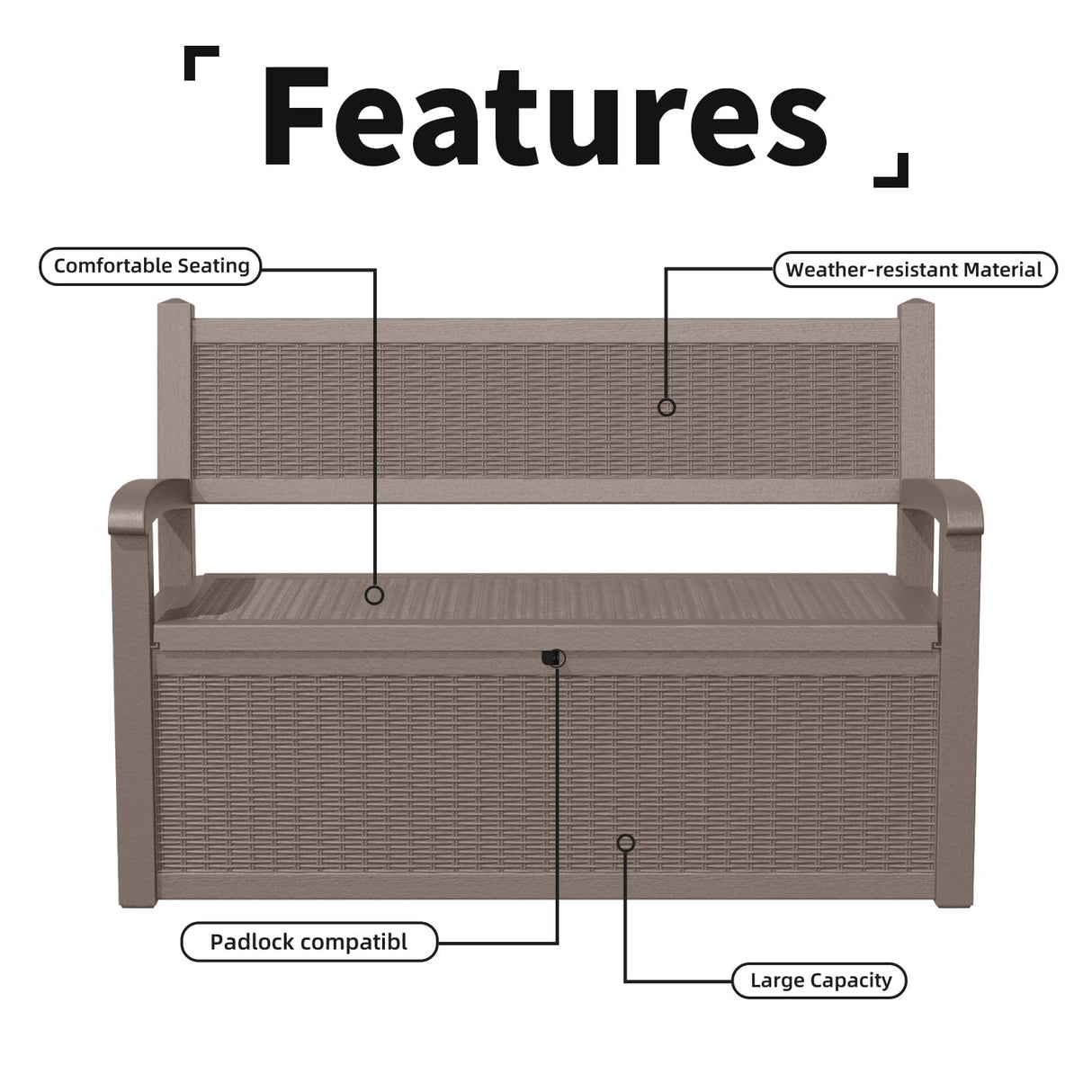 ROJIK 80 Gallon Storage Bench Deck Box Outdoor with Armrests,Storage Furniture Waterproof Lockable for Porch Patio and Garden (Grey) ROJIK