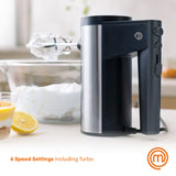 MasterChef Hand Mixer Electric, Handheld Egg Beater with Whisk Attachments and Dough Hooks, Stainless Steel Cake Accessories for Baking, Whipping Machine with Dishwasher Safe Parts, 6 Speed Settings MasterChef
