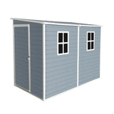 KUIKUI 8x4ft Shed with Floor Included, Outdoor Storage Plastic Resin Lean to Shed with 2 Windows and Lockable Door, Backyard Storage Sheds for Garden Tools, Bike, Grey KUIKUI