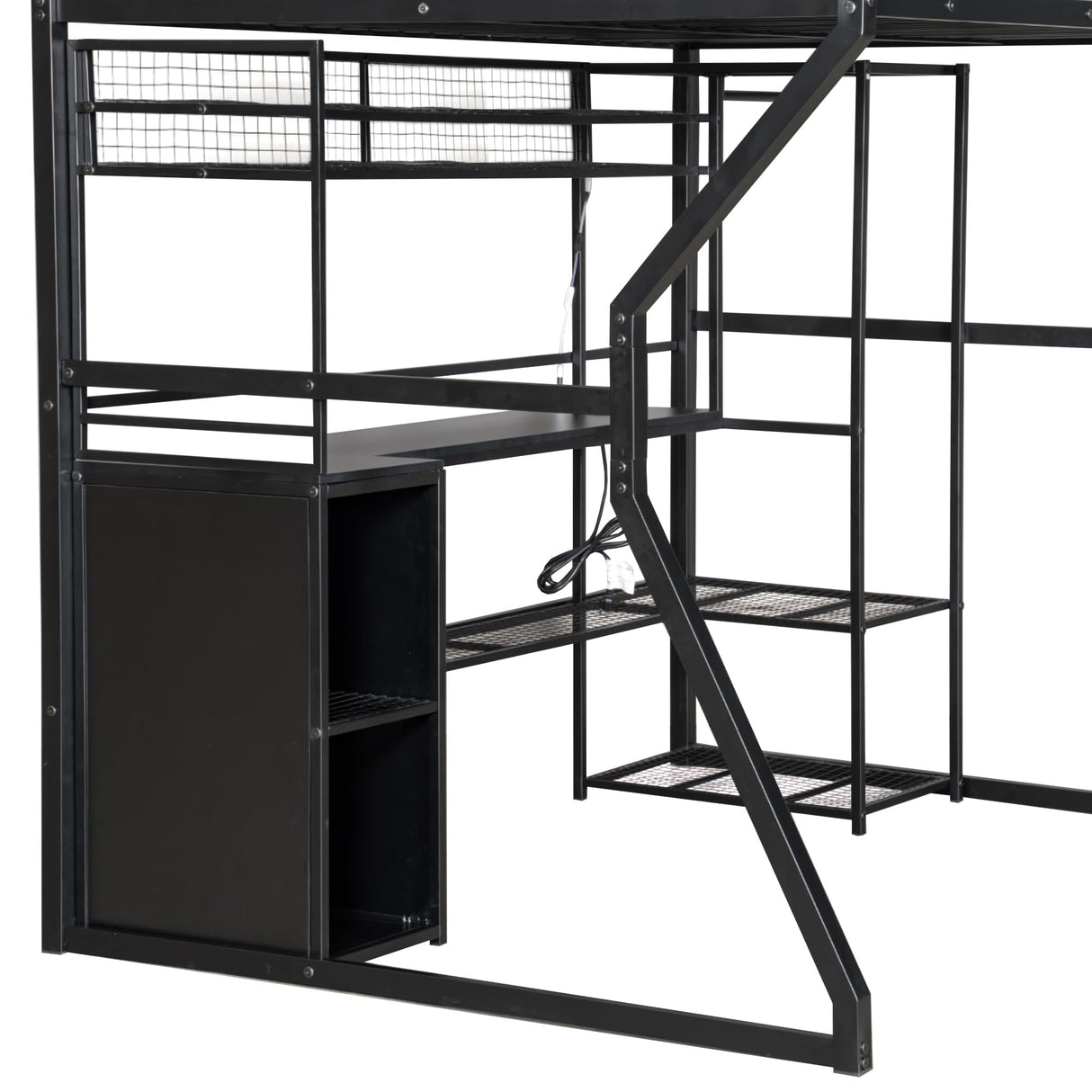 HZXINKEDZSW Full Size Metal Gaming Loft Bed with Built-in Work Station,Open Wardrobe,LED and Multiple Storage,Modern Bed Frame with Safety Guardrail for Kids Teen Bedroom Furniture (Black-15, Full) HZXINKEDZSW