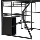 HZXINKEDZSW Full Size Metal Gaming Loft Bed with Built-in Work Station,Open Wardrobe,LED and Multiple Storage,Modern Bed Frame with Safety Guardrail for Kids Teen Bedroom Furniture (Black-15, Full) HZXINKEDZSW
