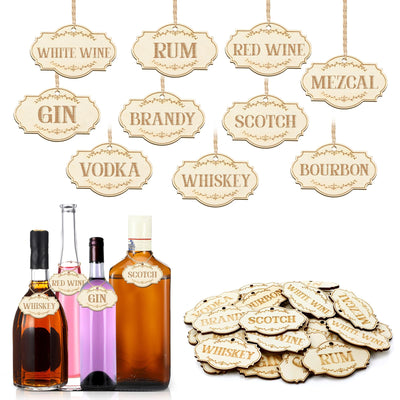 Marsui 30 Pcs Wood Decanter Tags Liquor Decanter Labels Laser Engraved Wooden Liquor Tags for Bottles Decanters Bourbon Rustic Liquor Tags Accessories for Liquor Cabinet Bars Restaurants