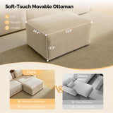 VINGLI 112.2“ Convertible Corduroy Cloud Sectional Couches with Movable Ottoman, L-Shaped Boneless Couches for Living Room with Deep Seat, 3 Seater Modular Spineless Sofa, No Assembly Required, Cream VINGLI