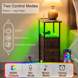 LOAKEKEL Narrow End Table Living Room with Charging Station, Skinny Side Table with Fabric Drawers, Slim LED Nightstand for Bedroom, Small Spaces, Couch, Rustic Brown, HETNDP02LPBR-1 LOAKEKEL