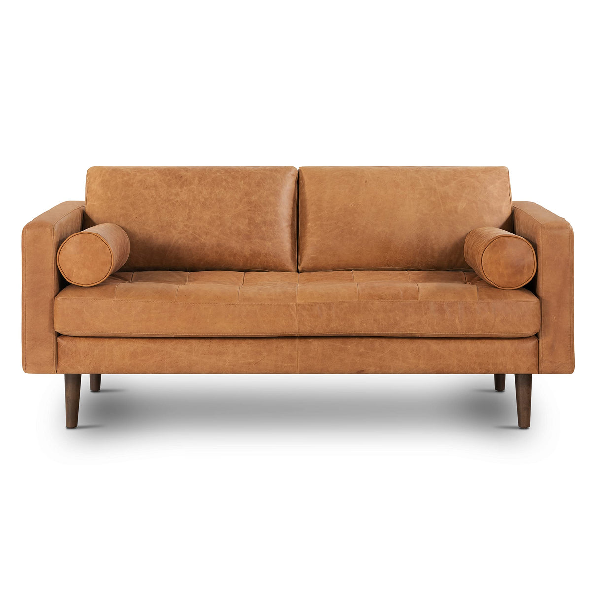 POLY & BARK Napa Leather Couch with Feather – 72-Inch Apartment Full Grain Leather Sofa with Tufted Back-Down Topper On Seating Surfaces – Pure-Aniline Italian Leather – Cognac Tan POLY & BARK