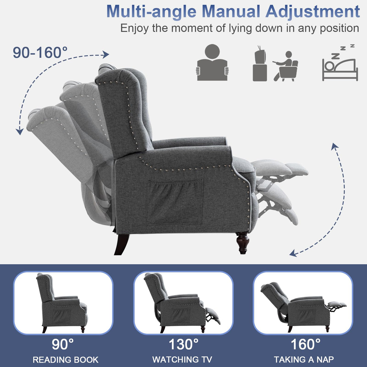 SAMERY Wingback Recliner Chair with Massage and Heat, Push Back Recliner Accent Chair, Modern Tufted Reclining Lounge Single Small Recliner Chair Set of 2 for Small Spaces, Living Room, Office SAMERY