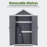 MCombo Outdoor Storage Cabinet with 2 Shelves, Outside Storage Shed with Floor, Wooden Garden Tool Shed with Latch for Yard Deck Lawn, 1000 MCombo