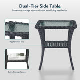 Artfurniz Outdoor Swivel Glider Rocker Chairs Set- 5 Piece Patio Furniture Set, Patio Bistro Sets with Tempered Glass Side Table and 2 Ottoman, for Balcony, Porch - Black Wicker Beige Cushion Artfurniz