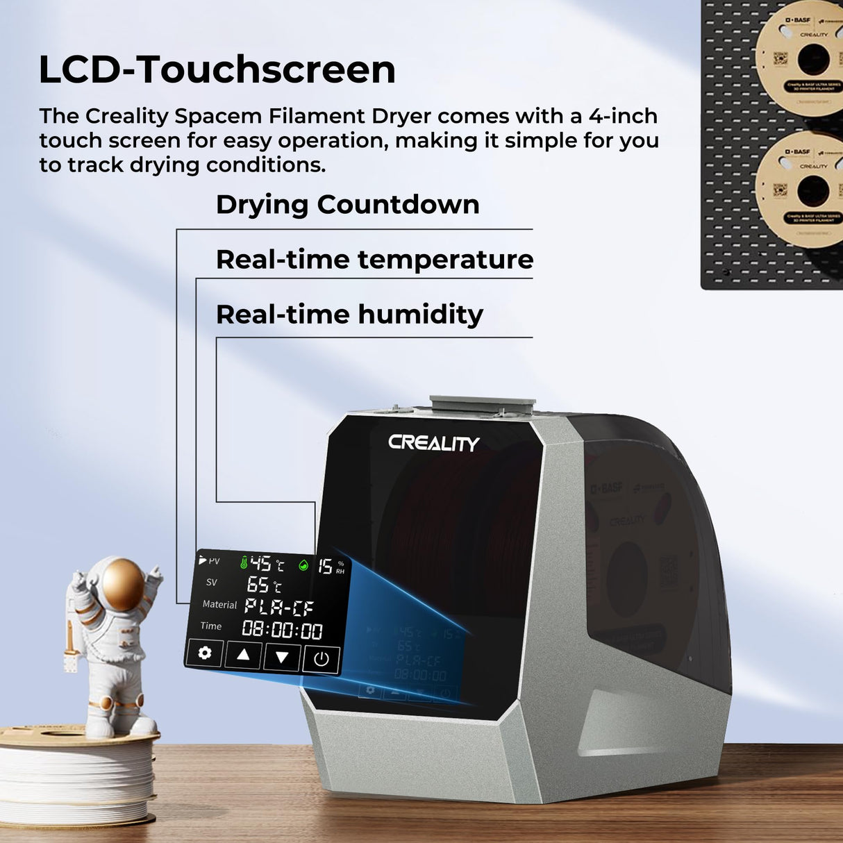 CREALITY 2024 Official Space Pi Filament Dryer Plus, 2 Spools 3D Printer Filament Dry Box with 360° PTC Fast Heating, 4'' LCD Touch Screen, One Key Set Filament dehydrator for PLA PETG ABS TPU PA YOOPAI