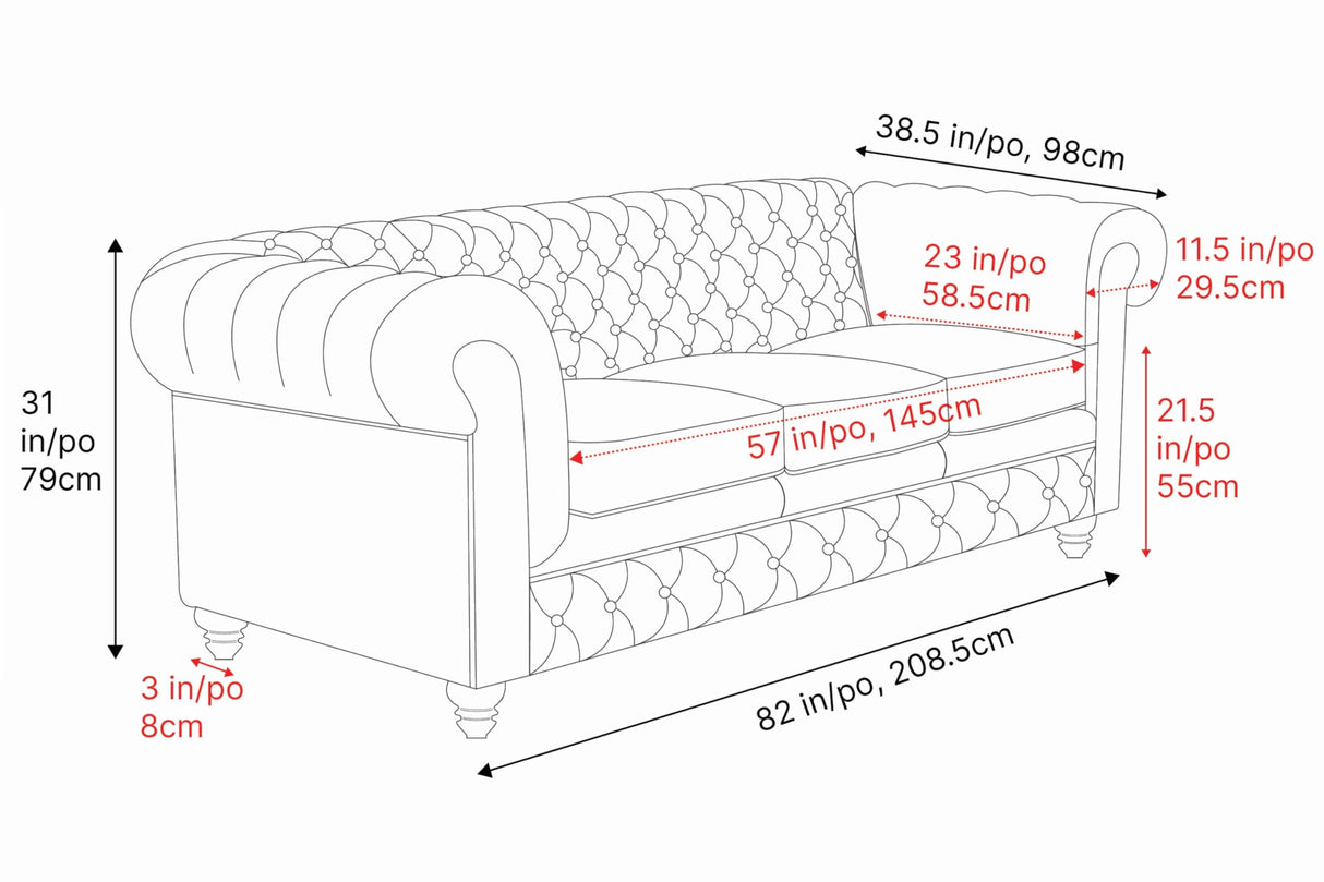 Valencia Parma Chesterfield 3 Seater Sofa 82" | Premium Full-Aniline Leather | Mid-Century Leather Couch with Classic Button Tufted Back, Wood Legs for Living Room, Chocolate VALENCIA THEATER SEATING