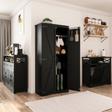 Befrases 72" H Black Farmhouse Storage Cabinet with Adjustable Shelves, Large Pantry Organize with 2 Barn Doors, Tall Freestanding Cabinet for Kitchen, Bathroom, Garage, Basement, Living, Utility Room Befrases