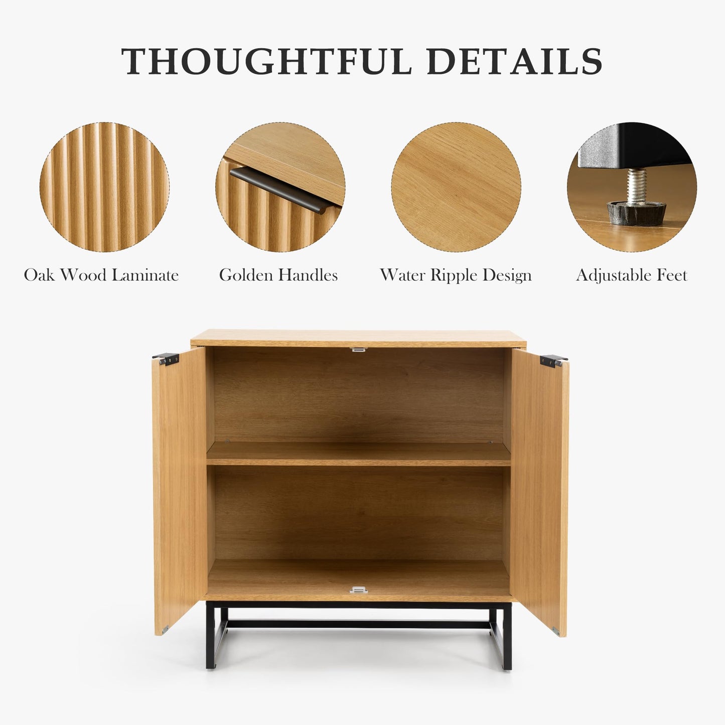 MoomJiee Fluted Storage Cabinet,Wood Sideboard Buffet Cabinet with Adjustable Shelves,Multifunctional Console Table with Storage Credenza Accent Cabinet for Living Room, Dining Room, Hallway - WoodArtSupply