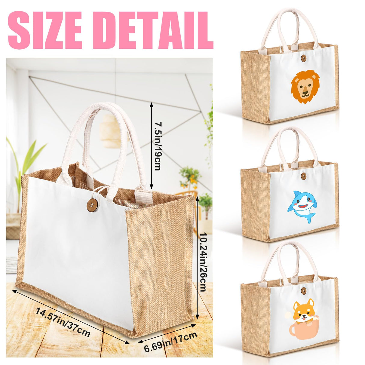 Sweetude 18 Pcs Sublimation Jute Tote Bag Burlap Beach Bag with Handles Reusable Blank DIY Canvas Gift Bag for Bridesmaid(Yellow) Sweetude