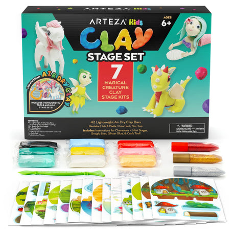 Arteza Kids Air Dry Clay, 42 Bars, Magical Creature Modeling Clay Kit, 14 Mini-Stages, Craft Supplies for Learning Centers and Educational Playtime, Birthday Gifts Arteza Kids