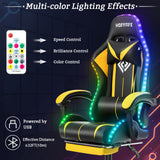 Gaming Chair with Bluetooth Speakers and LED RGB Lights Ergonomic Massage Computer Gaming Chair with Footrest High Back Music Video Game Chair with Lumbar Support Yellow and Black VANSPACE