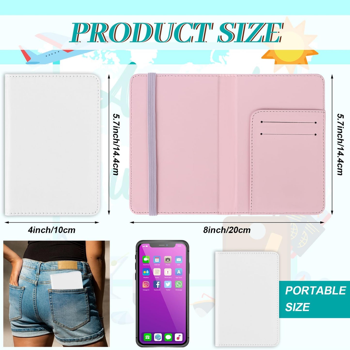 6 Pieces DIY Sublimation Passport Holder Covers, PU Leather Blank Heat Transfer Travel Passport Book Holder Wallet Cover for Passport, Business Cards, Credit Cards, Boarding Passes(Pink+Gray)