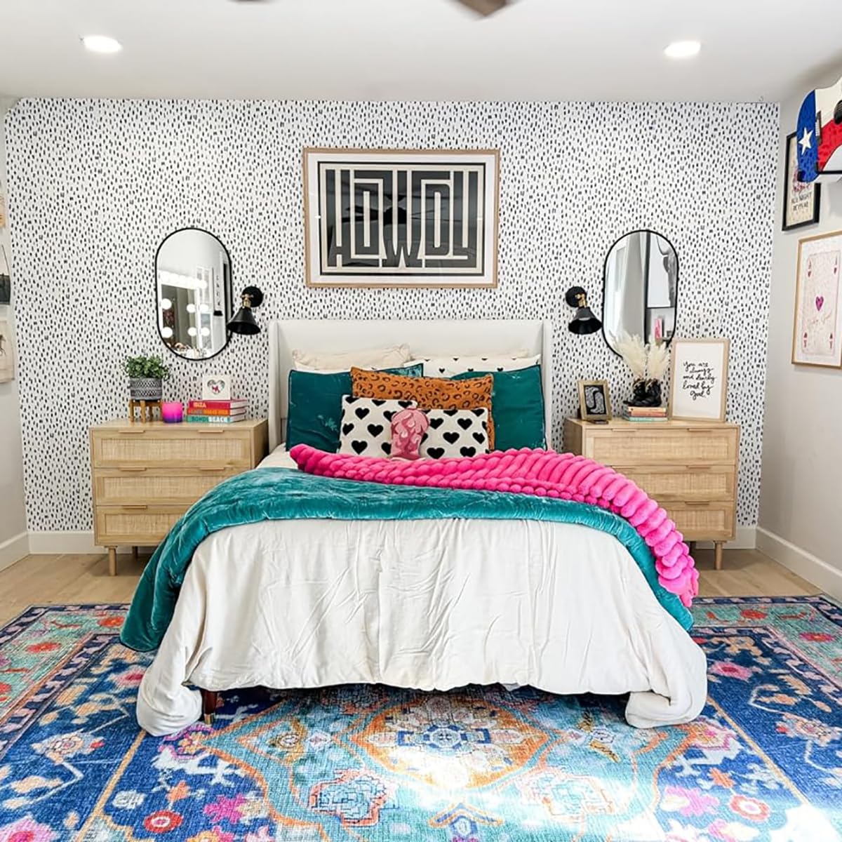 HOPUBUY Large Nightstand with Rattan Drawer, Modern 3 Drawer Night Stand for Bedroom, Wooden Bedside Table for Queen Size and King Size Bed,Oak HOPUBUY