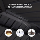 PURPLE LEAF 6' X 8' Hardtop Grill Gazebo for Patio Permanent Aluminum Barbeque Shelter Gazebo Canopy with Ceiling Hook and Shelves Double Tiered Grey PURPLE LEAF