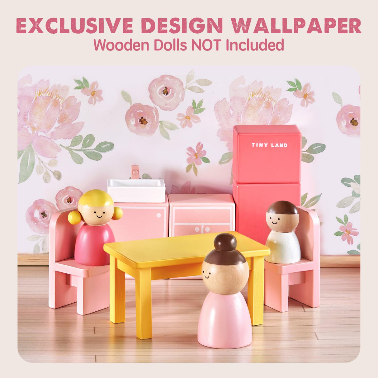 Tiny Land Wooden Dollhouse for Girls - 6 Rooms Wooden Doll House, DIY Pretend Dream House with 30Pcs Furniture Accessories, Gift for Girl Ages 3+ Tiny Land