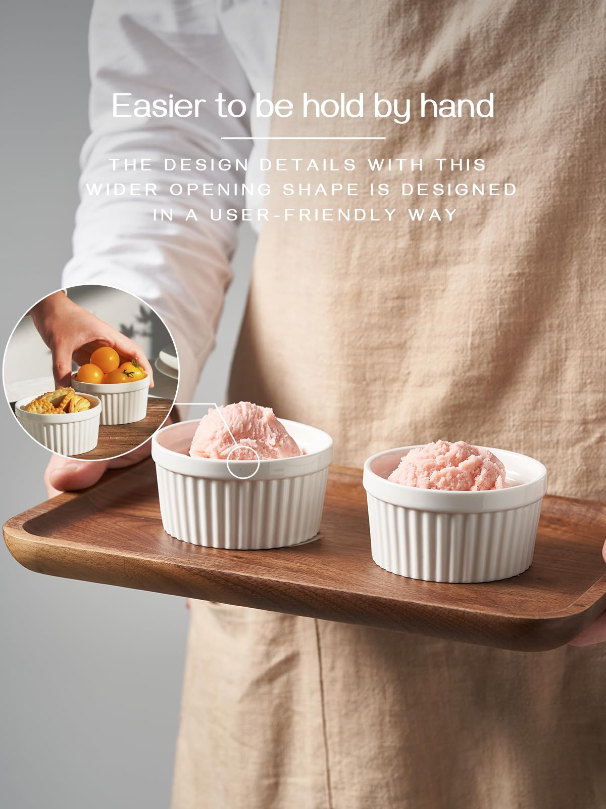 DOWAN 8 oz Ramekins for Creme Brulee Porcelain Ramekins Oven Safe, Classic Style Ramekins for Baking Souffle Ramekins Bowls, Set of 6, White DOWAN