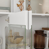 Homsee Storage Cabinet with 3-Color LED Lights, Glass Shelves & 4 Compartments, Sideboard Buffet Cabinet with Solid Legs, Modern Wood Display Cabinet for Living Room, Bedroom & Hallway, White Homsee