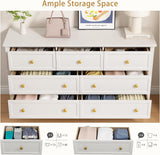 LYNSOM 7 Drawer White Dresser for Bedroom, 55" Wood Dresser with Gold Handles, Wide Modern Chest of Drawers for Hallway, Entryway LYNSOM