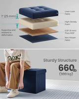 SONGMICS Mazie Collection - 30 Inches Storage Ottoman, Foldable Storage Bench with Flipping Lid, 660 lb Load Capacity, for Entryway, Living Room, Bedroom, Midnight Blue ULSF046Q02 SONGMICS