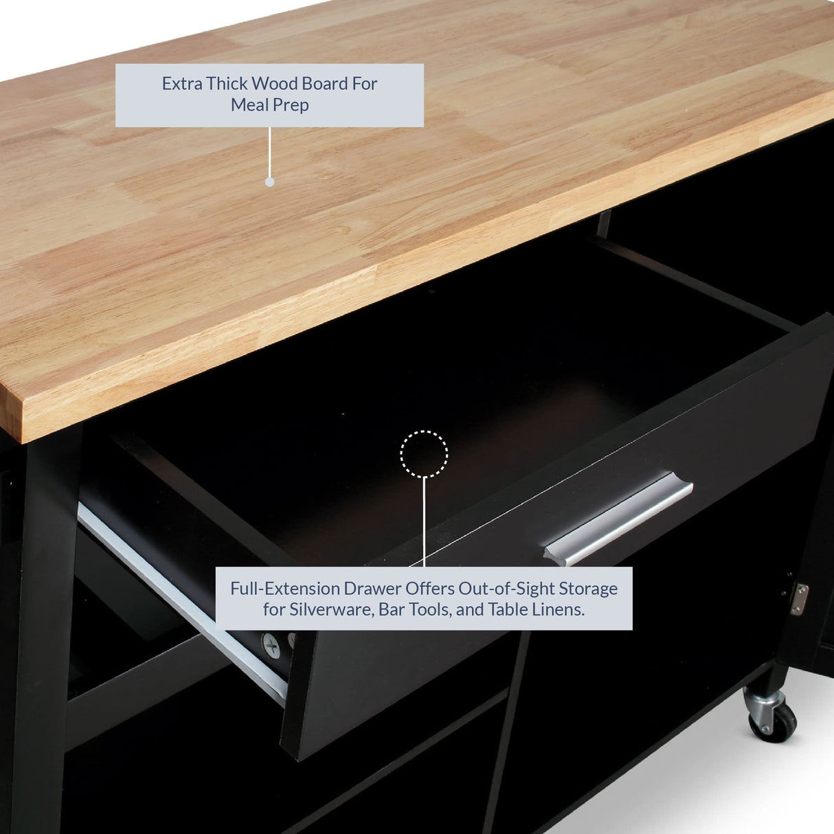 BELLEZE Modern Rolling Kitchen Island Utility Cart with a Drawer, Storage Cabinet, Handle Towel Rack, Rubber Wood Top, and Caster Wheels - Sonoma (Black) BELLEZE