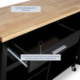 BELLEZE Modern Rolling Kitchen Island Utility Cart with a Drawer, Storage Cabinet, Handle Towel Rack, Rubber Wood Top, and Caster Wheels - Sonoma (Black) BELLEZE