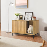 QuicMiou Cat Litter Box Enclosure, Hidden Litter Box Furniture with Metal Legs, Side End Table Indoor Washroom Cat House Storage Cabinet 31.5 x 19.7 x 20.6 Inches (Natural Oak) QuicMiou