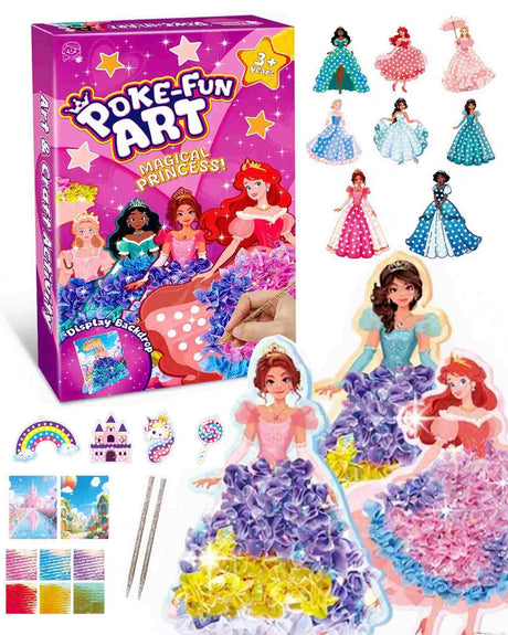 QLKYTALA Poke Poke Art Kits for Girls - Arts and Crafts for Kids 4-8 - 4 5 6 7 8 Year Old Girl Birthday Gifts - Princess Dress-Up DIY Creative Activity Toys QLKYTALA