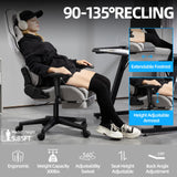 Mondschein Gaming Chair with Pocket Spring, Fabric Office Chair Massage Computer Chair with Footrest, High Back Ergonomic Reclining Desk Chair Racing Game PC Chair Adjustable Armrest Headrest (Grey) Mondschein