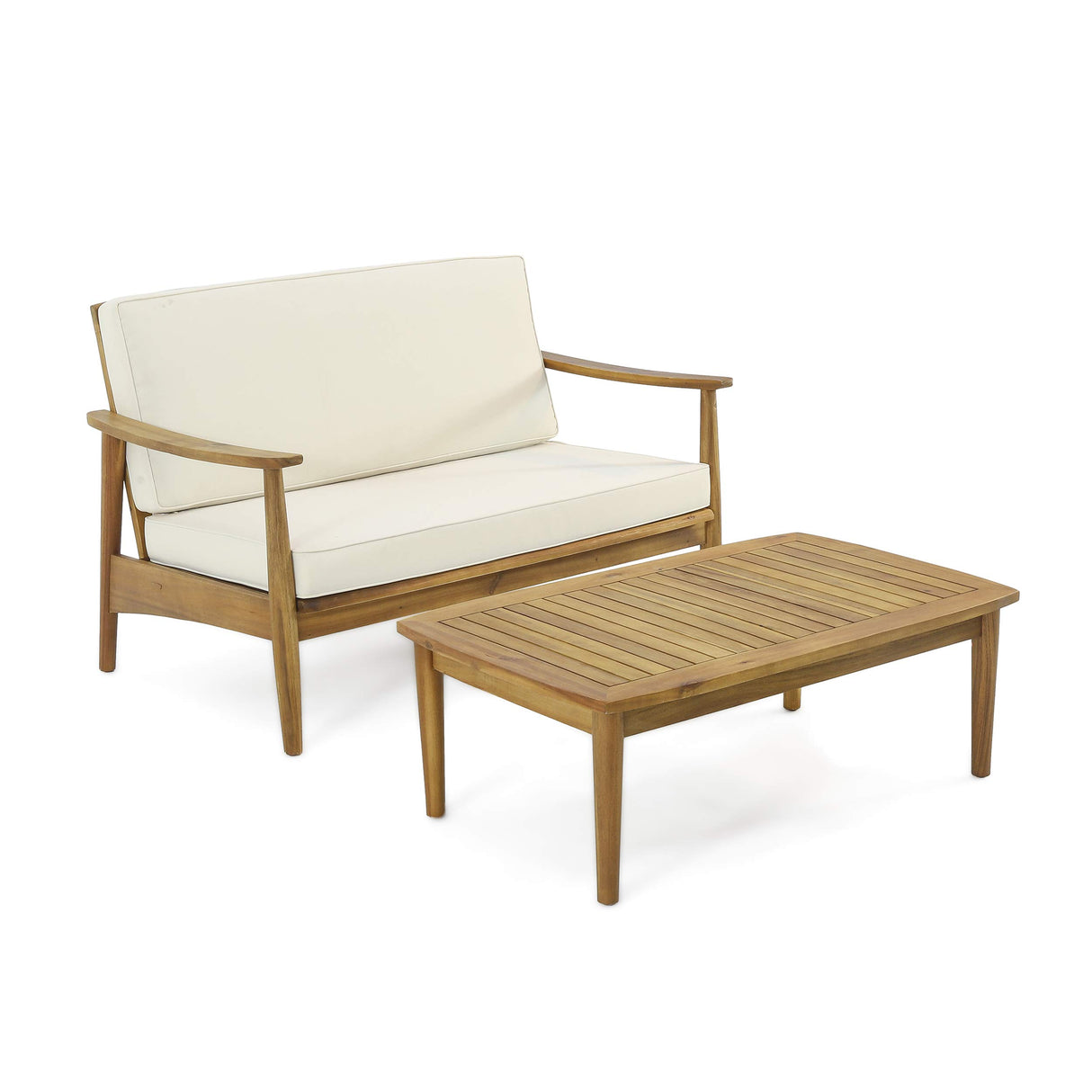 Christopher Knight Home Felix Outdoor Acacia Wood Loveseat Set with Coffee Table, Teak Finish, Beige Christopher Knight Home