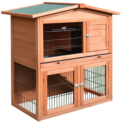 Pawhut 40" Wooden Rabbit Hutch Small Animal House Pet Cage - WoodArtSupply