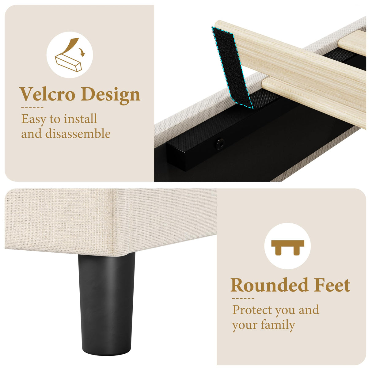 GarveeHome Beige King Bed Frame with Upholstered Headboard, Upholstered Bed Frame, Heavy-Duty Platform Bed Frame with Adjustable Headboard, Strong Wood Slat Support/No Box Spring Needed/Noise Free GarveeHome