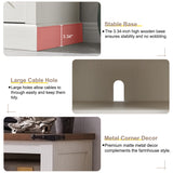 OKD Farmhouse TV Stand for 75 Inch TV with Sliding Barn Door, Rustic Wood Entertainment Center Large Media Console Cabinet Long Television Stands for 70 Inch TVs, Antique White OKD